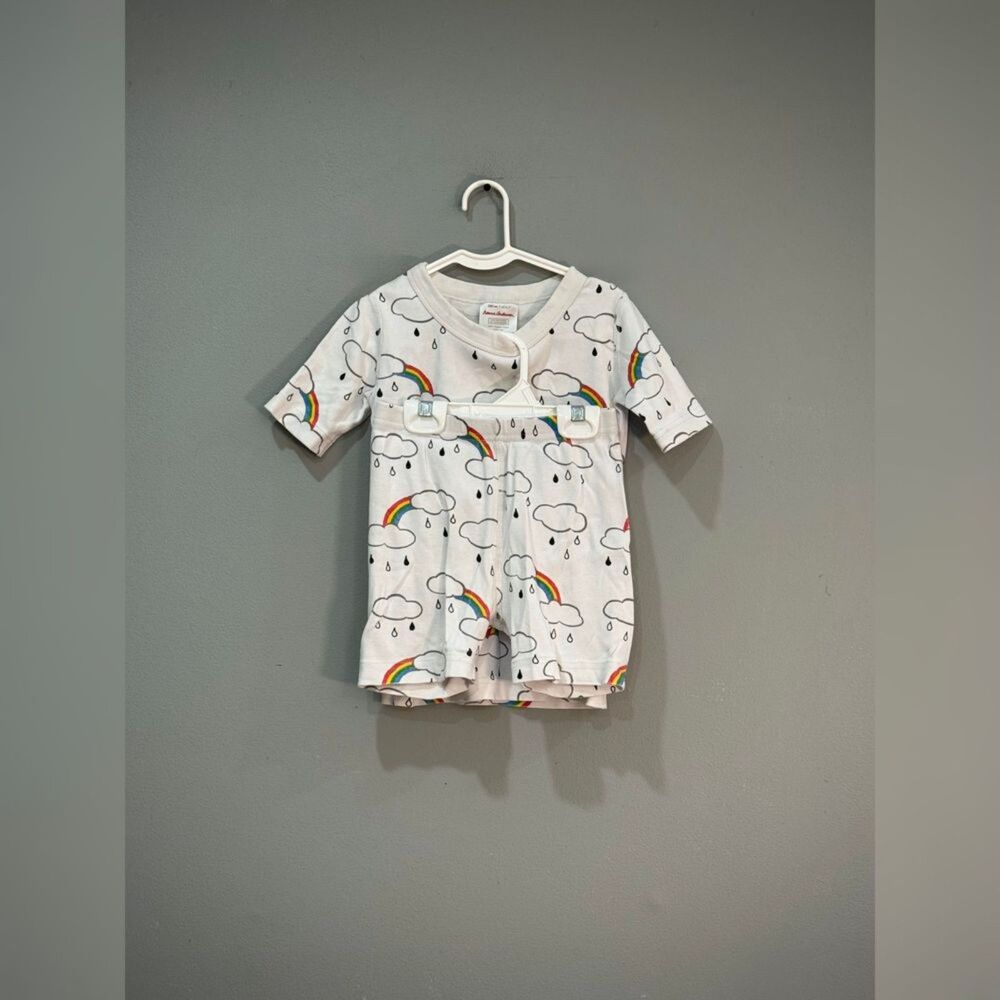 Kids White Hanna Andersson Cloud & Rainbow Print S/S Pajama Set Size 6-7 VGUC